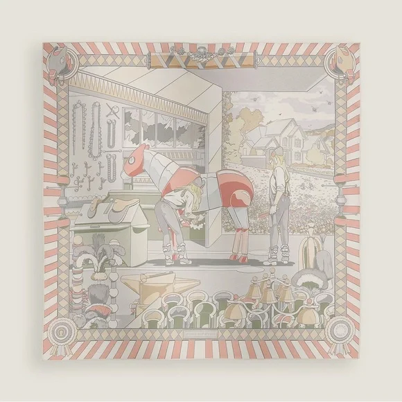 HERMES BNIB Pony Pit Stop DOUBLE FACE scarf 90 cm by Ugo Bienvenu | Silk, Pastel - Picture 3 of 9